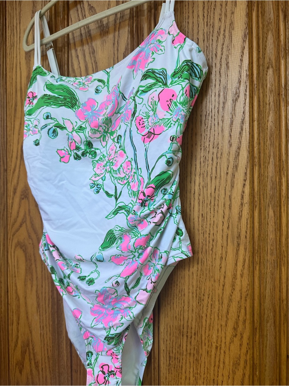 Lilly Pulitzer Napili One-Piece Swimsuit White Floral Pink Green Size 14 EUC - Picture 4 of 11